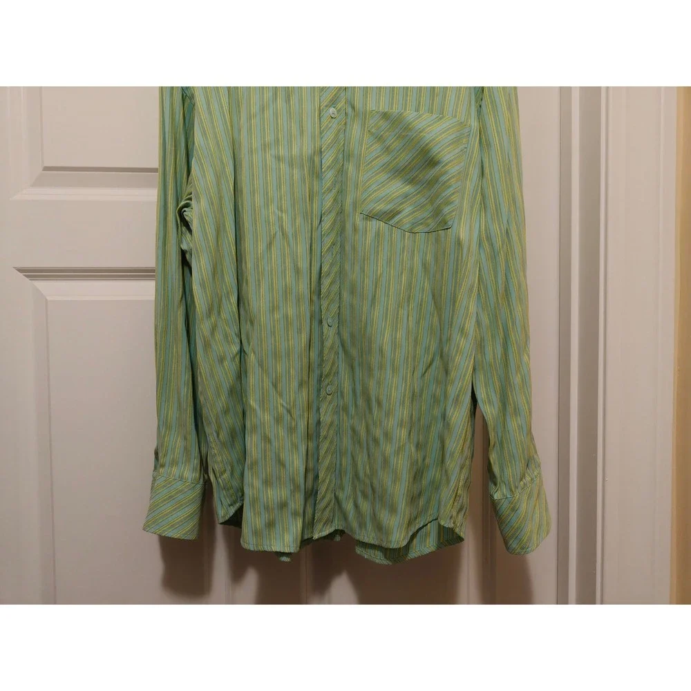 Bugatchi‎ Uomo Mens Green Yellow Striped Long Sleeve Button Down Shirt Size M